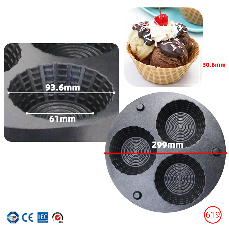 Commercial Triple-Hole Ice Cre - Mini Waffle Maker Machine 评论和价格